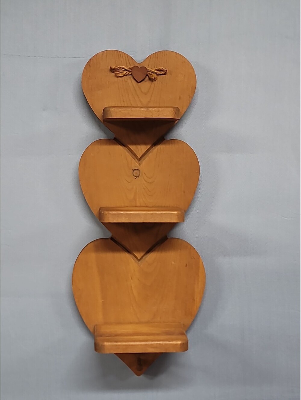 Home Interiors Heart-Shaped Wooden Wall Shelf With 3 Tiers & Bow Accent